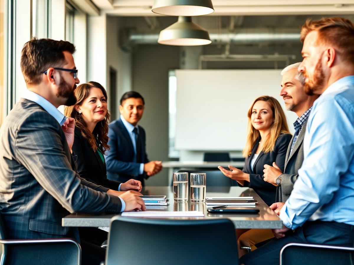Business leaders in a strategic conversation around a meeting table